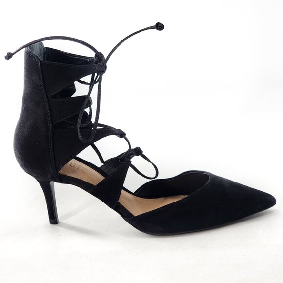 SCHUTZ Black Pointed Toe Suede Lace Up Heels - Picture 4 of 6